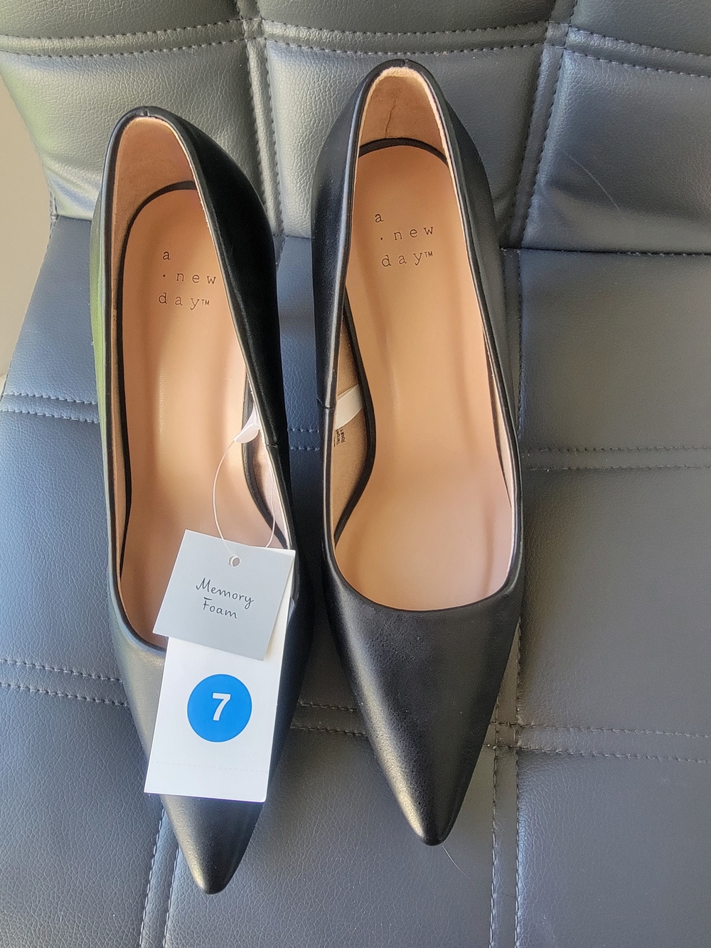 SOLD!! NOT AVAILABLE! New Day Pointed Toe Heel with Memory Foam Insole - Black 7